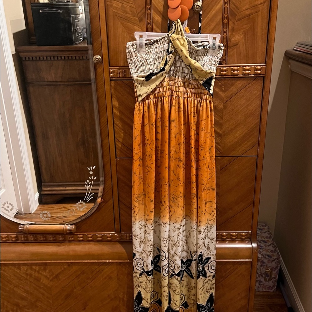 Fun long Sundress with wooden and beaded attached necklace
